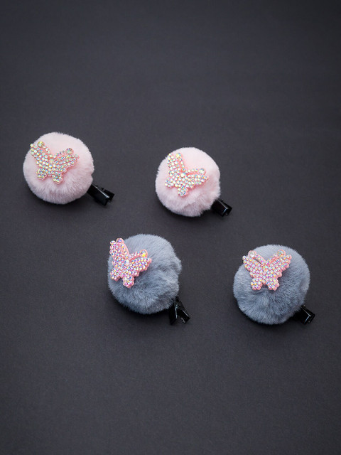 

Golden Peacock Girls Pink & Blue Set of 4 Fur Alligator Hair Clip