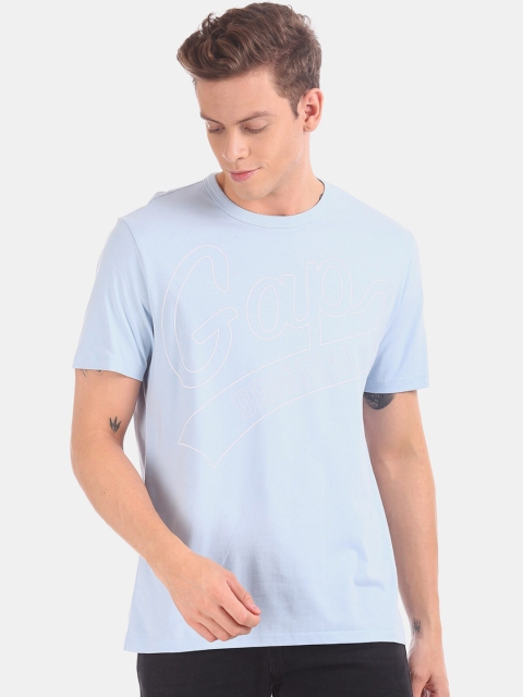 

GAP Men Pastel Blue & White Brand Logo Print T-shirt