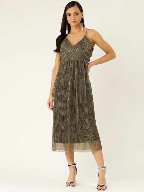 

COVER STORY Women Golden Self Design Wrap Dress, Gold