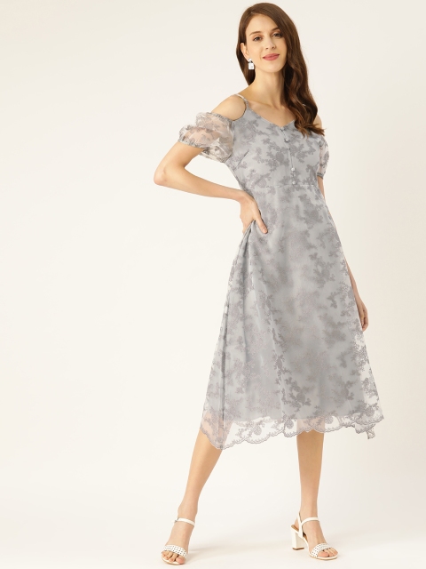 

COVER STORY Women Grey Embroidered A-Line Dress