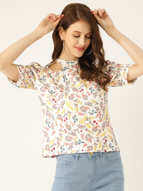 

COVER STORY Women White Floral Print Cut-Out Top