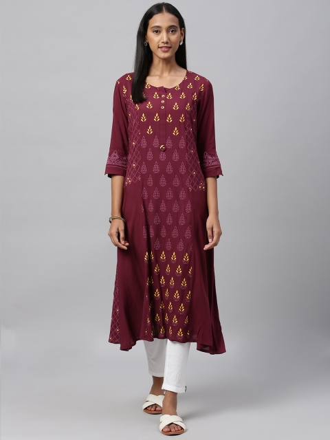 

ETIQUETTE Women Burgundy Printed A-Line Kurta