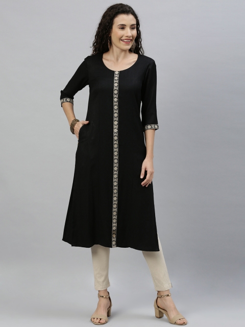 

ETIQUETTE Women Black Solid A-Line Kurta