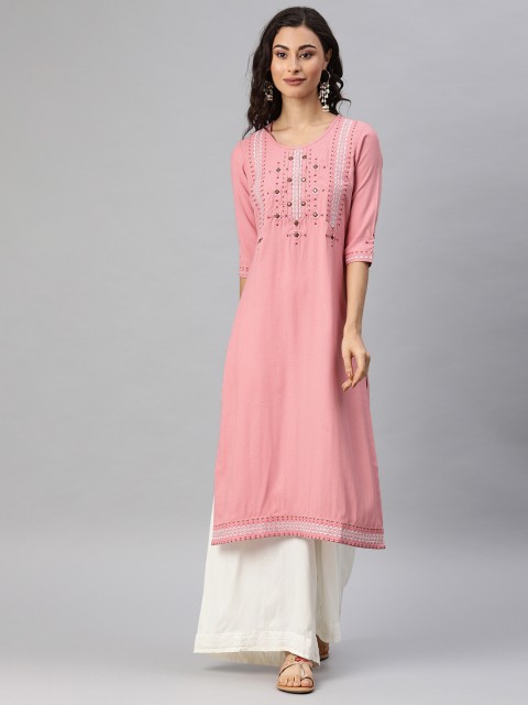 

ETIQUETTE Women Pink Embroidered Straight Kurta