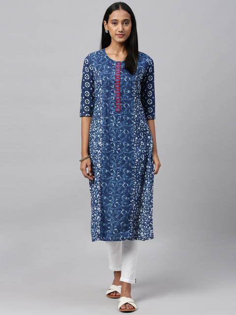 

ETIQUETTE Women Blue Abstract Printed Straight Kurta