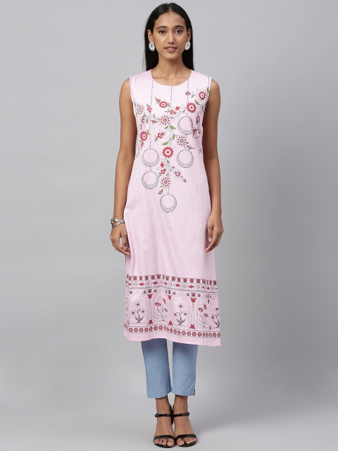 

ETIQUETTE Women Pink Floral Printed Straight Kurta