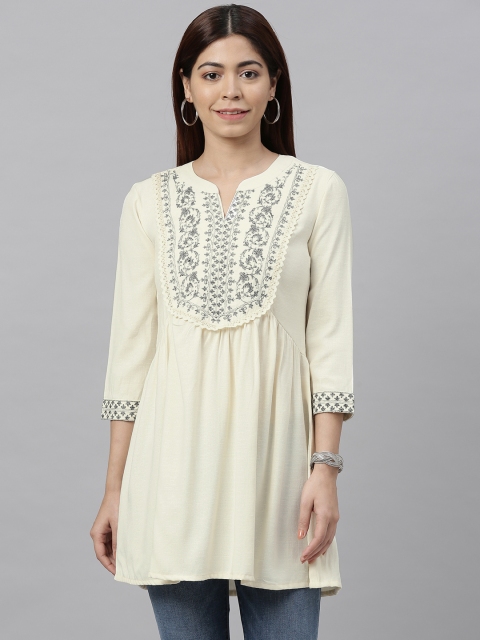 

ETIQUETTE Women Off White Yoke Design A-Line Kurti