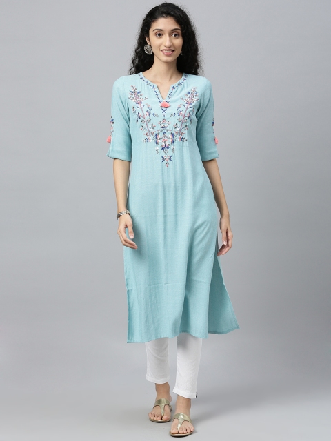 

ETIQUETTE Women Blue Embroidered Straight Kurta