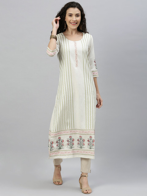 

ETIQUETTE Women Off-White Striped Straight Kurta