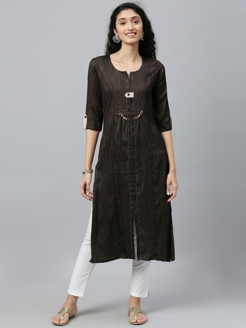 

ETIQUETTE Women Black Solid Straight Kurta