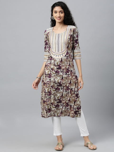 

ETIQUETTE Women Purple & Beige Printed Straight Kurta