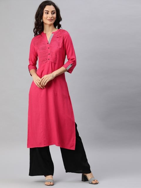 

ETIQUETTE Women Pink Solid Pleated Straight Kurta