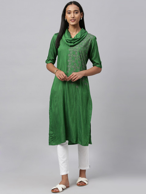 

ETIQUETTE Women Green Solid Straight Kurta