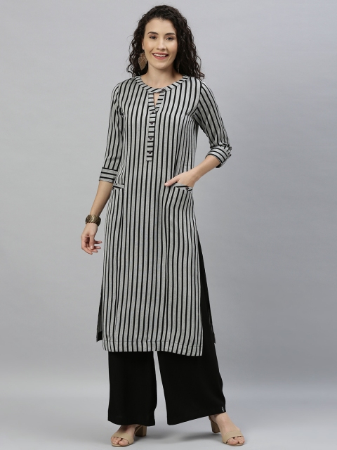 

ETIQUETTE Women Grey And Black Striped Straight Kurti
