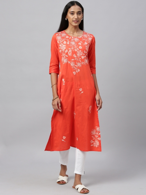 

ETIQUETTE Women Orange & White Floral Printed A-Line Kurta