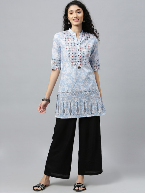 

ETIQUETTE Women Blue & Red Printed Pure Cotton Straight Kurti