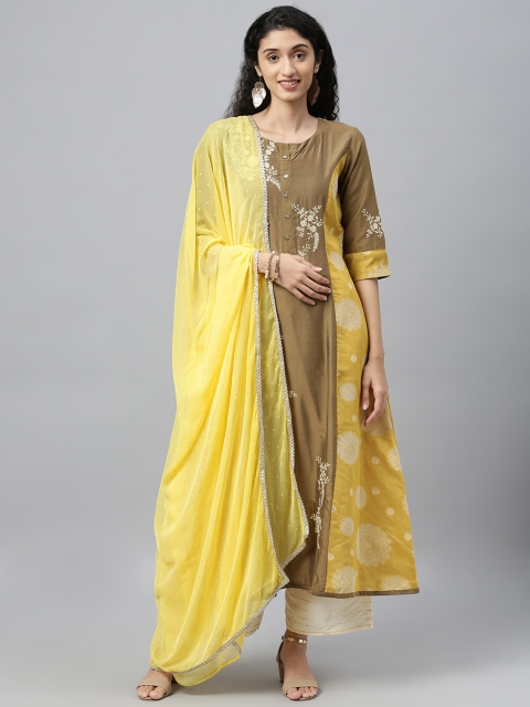 

ETIQUETTE Women Yellow Floral Printed A-Line Pleated Kurti