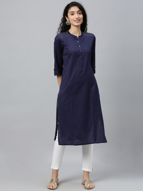 

ETIQUETTE Women Navy Blue Solid Straight Kurta