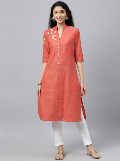 

ETIQUETTE Women Orange Floral Printed A-Line Pleated Kurti
