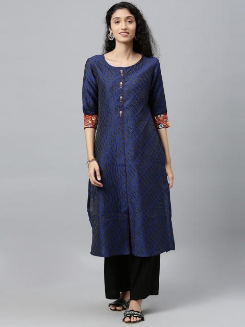 

ETIQUETTE Women Blue & Brown Abstract Printed Straight Kurta