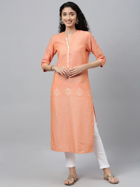 

ETIQUETTE Women Orange Printed A-Line Pleated Kurti