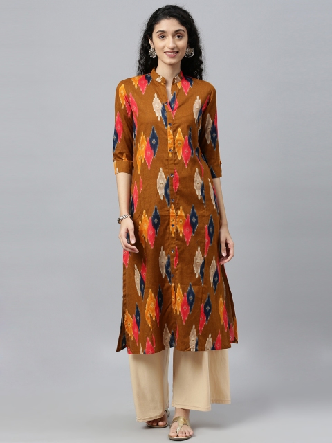 

ETIQUETTE Women Multicoloured Ikat Printed Straight Kurta, Multi
