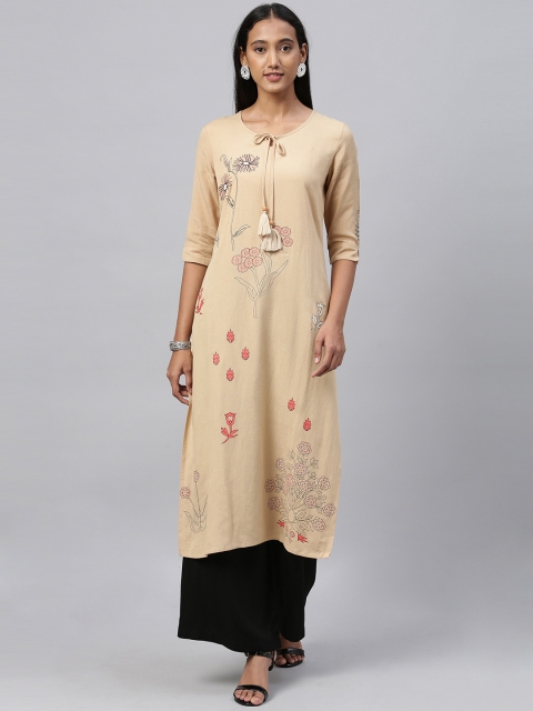 

ETIQUETTE Women Beige & Red Floral Printed Straight Kurta
