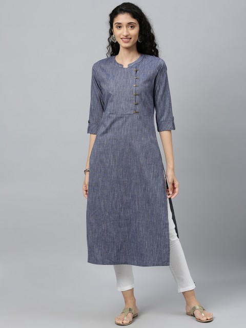 

ETIQUETTE Women Blue Solid Straight Kurta