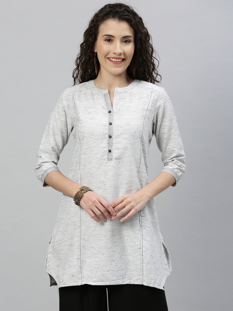 

ETIQUETTE Women Grey Solid Pure Cotton Panelled Straight Kurti