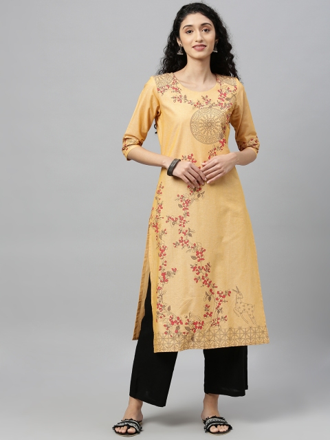 

ETIQUETTE Women Orange & Red Floral Printed Straight Kurta