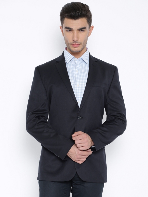 

Park Avenue Navy Woollen Slim Fit Single-Breasted Blazer, Navy blue