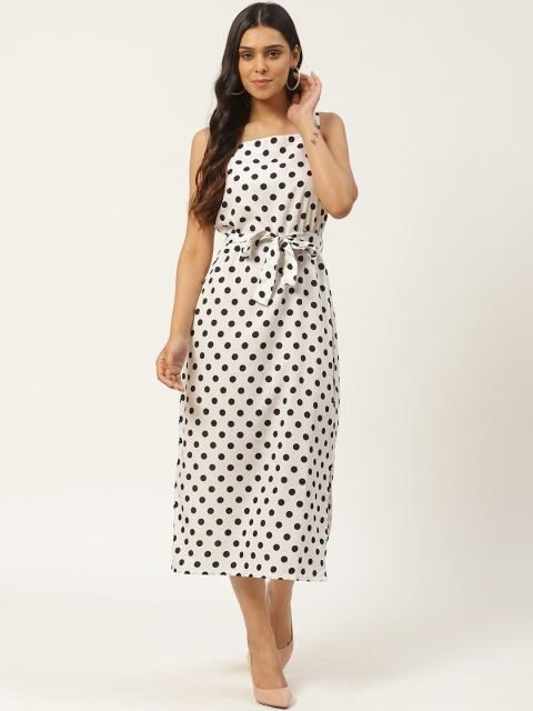 

SIRIKIT Women White & Black Polka Dot Printed A-Line Dress