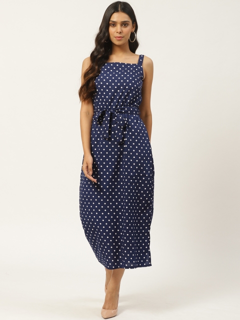 

SIRIKIT Women Navy Blue & White Polka Dot Printed A-Line Dress