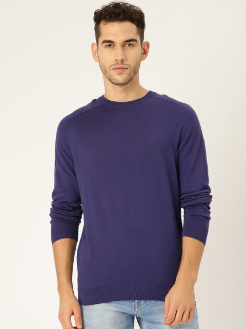 

United Colors of Benetton Men Blue Solid Pullover Sweater