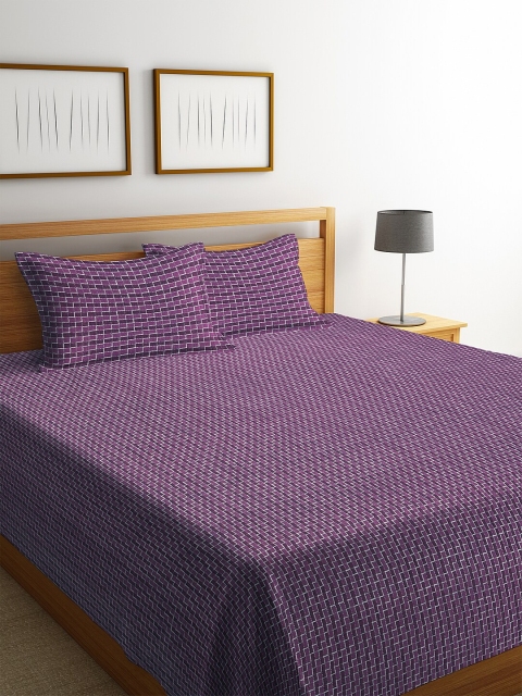 

KLOTTHE Purple & White Woven Design Double Bed Cover With 2 Pillow Covers