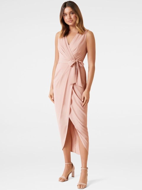 

Forever New Women Nude-Coloured Solid Wrap Dress
