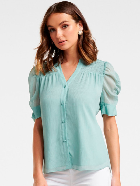 

Forever New Women Green Solid Shirt Style Top