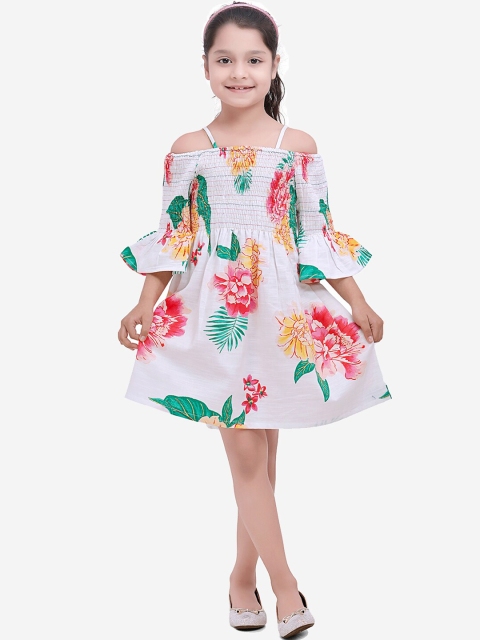 

Fairies Forever Girls White & Red Printed Fit and Flare Dress
