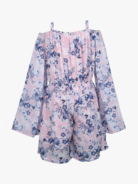

Tiddlywings Girls Pink & Navy Blue Floral Printed Playsuit