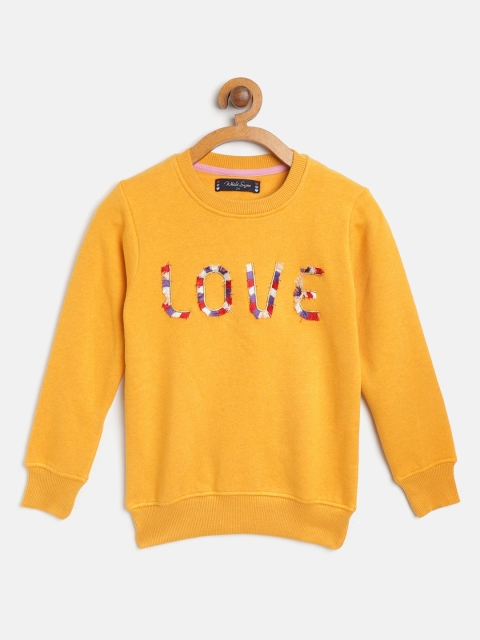 

White Snow Girls Mustard Yellow Embroidered Sweatshirt with Fringed Detail