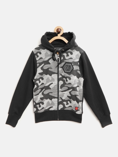 

Little Marco Boys Black & Grey Melange Camouflage Pattern Hooded Sweatshirt