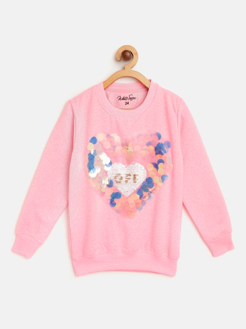 

White Snow Girls Pink & White Heart Sequinned Sweatshirt