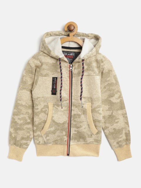 

Little Marco Boys Beige & Olive Green Camouflage Print Hooded Sweatshirt