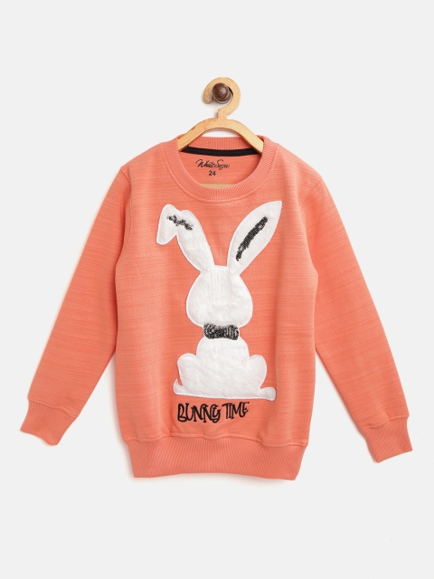 

White Snow Girls Coral Orange & White Faux Fur Applique Detail Sweatshirt