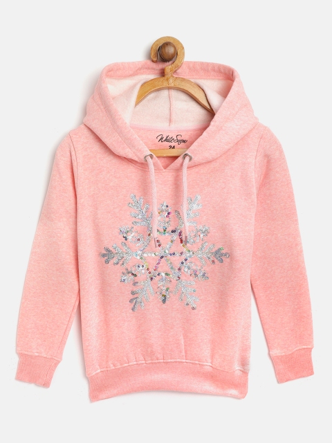 

White Snow Girls Pink Sequinned Hooded Sweatshirt