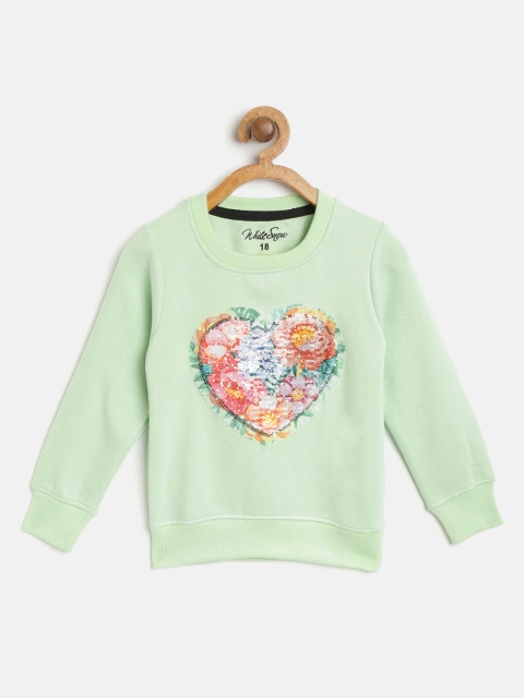 

White Snow Girls Green & Red Heart Sequinned Sweatshirt