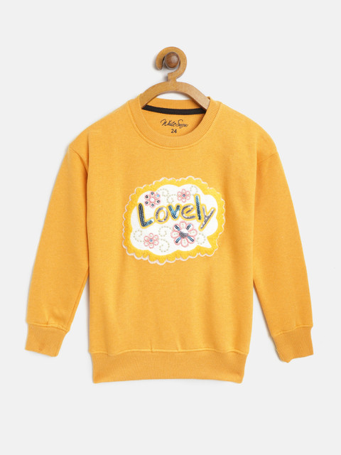 

White Snow Girls Mustard Yellow Applique & Sequinned Sweatshirt