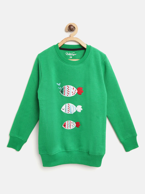 

White Snow Girls Green & White Fish Applique Sweatshirt