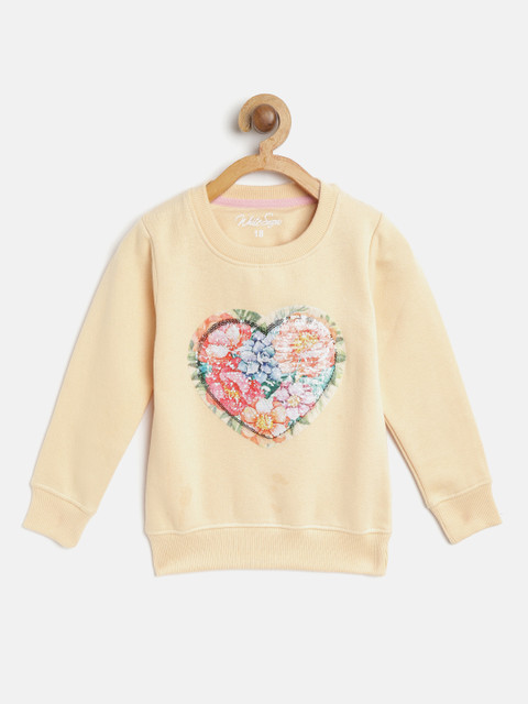 

White Snow Girls Peach-Coloured & Red Heart Sequinned Sweatshirt