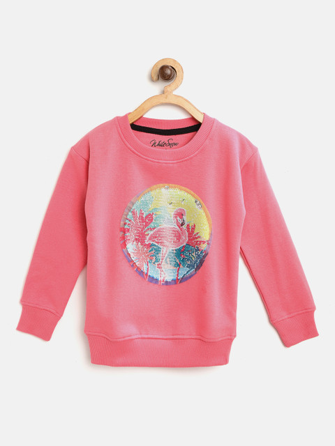 

White Snow Girls Pink Flamingo Sequinned Sweatshirt